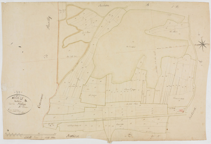 Alièze, section B, le Village, feuille 5. [1821]géomètre : Rosset aîné