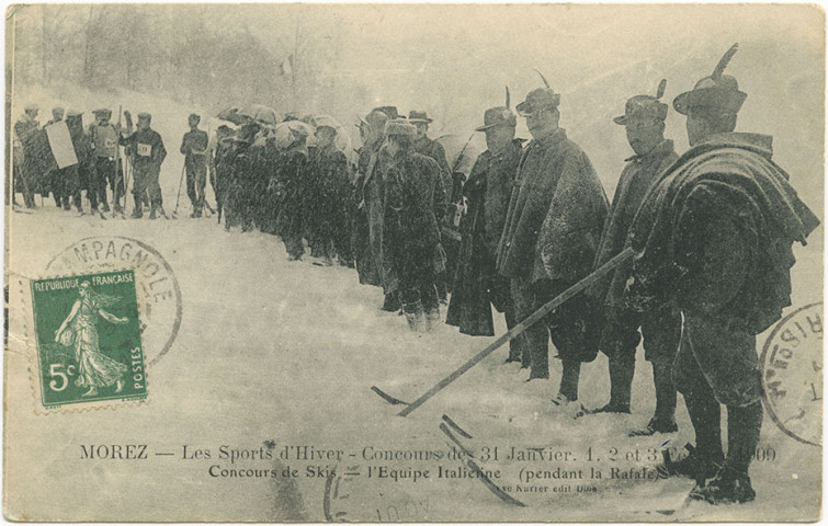 Morez (Jura). Les sports d'hiver - Concours des 31 janvier, 1, 2 et 3 février 1909. Concours de ski. L'équipe Italienne.