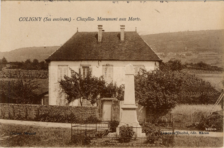 Chazelles (Jura). Le monument aux Morts. Macon, Lémonon "Ducôté.