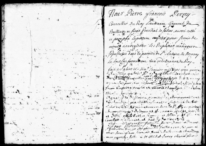 Baptêmes, mariages et sépultures, 1715, 1718 - 21 janvier 1722 (puis un acte de baptêmes de 1735 sur la couverture).