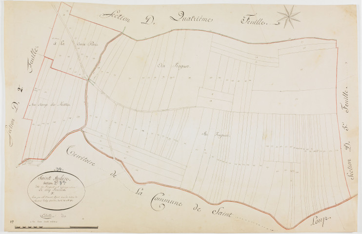 Saint-Aubin, section D, Fragnot et Seinge-Sein, feuille 3.[1825] géomètre : Chaunet