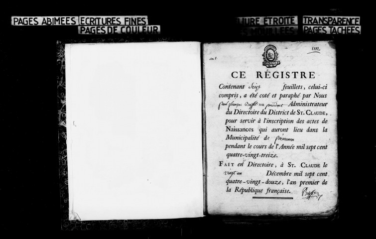Naissances 1793-1812 ; publications de mariage 1793-an II, an XII-1812.
