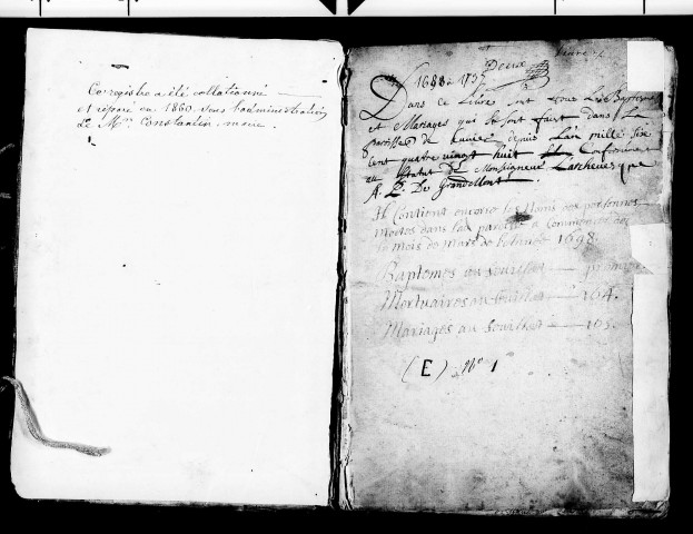 Baptêmes 1688-1736, mariages 1691-1736, sépultures 1698-1736.
