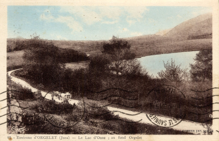 Onoz (Jura. 97. Environs d'Orgelet, le lac d'Onoz, au fond Orgelet. Mâcon, CIM.