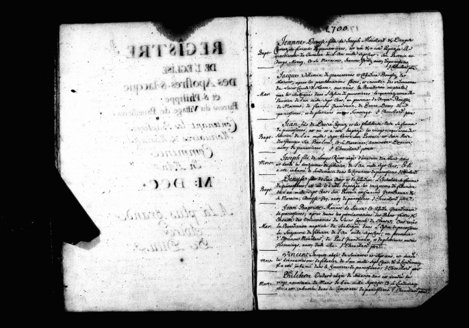 Série communale : baptêmes, mariages, sépultures janvier 1700-juin 1737.