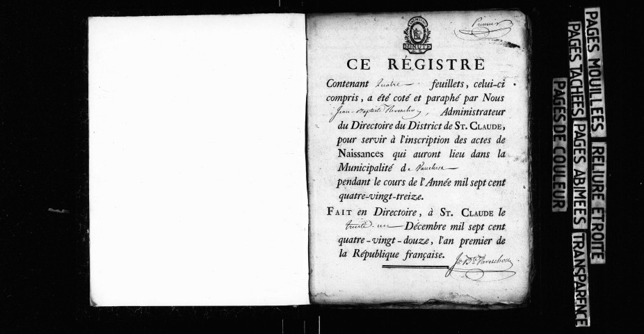 Naissances, décès 1793-1811 ; publications de mariage 1793-an II, an XI-1810 ; mariages 1793-an II, an IV-an VI, an IX-1811.
