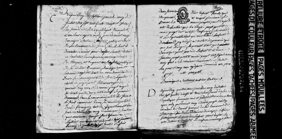 Naissances, décès 1793-an II, an IV-1812 ; publications de mariage an XI-1806; 1808-1812 ; mariages 1793-an II, an IV, an IX-1812.