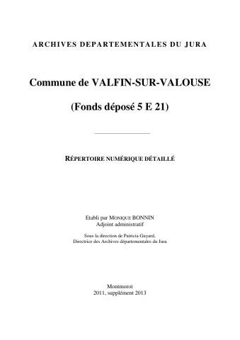 Archives communales déposées : VALFIN-SUR-VALOUSE