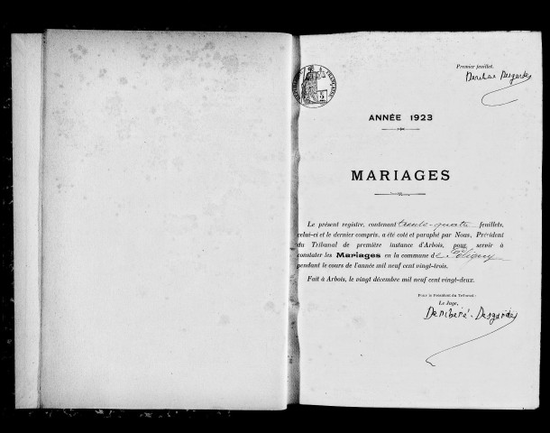 Mariages, 1923-1932, publications de mariage 1923-1927.