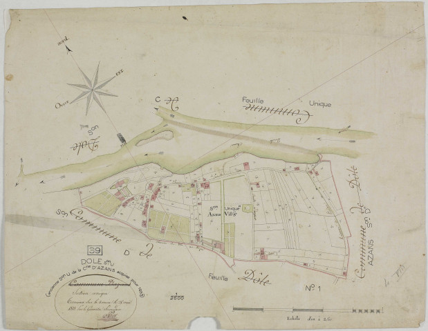 Azans, feuille cadastrale unique.géomètre : Poux