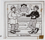 Reproduction d'une illustration de la saynète "Les tribulations d'un bleu", vue 12/12 : "Réconciliation".