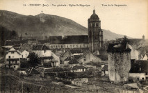 Poligny (Jura). Vue générale, église Saint-Hippolyte, tour de la Sergenterie. M. G.