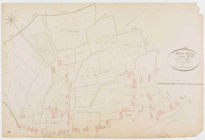 Saint-Aubin, section H, le Village, feuille 3.[1825] géomètre : Tabey