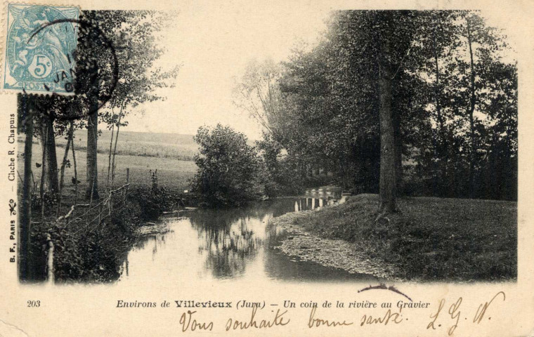 Environs de Villevieux (Jura). 203. Un coin de la rivière au Gravier. Paris, B.F.