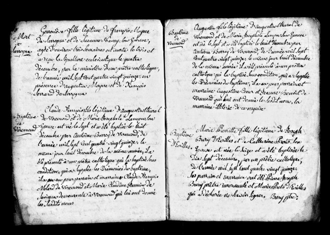 Baptêmes, mariages, sépultures, 29 octobre 1795 au 11 avril 1796.