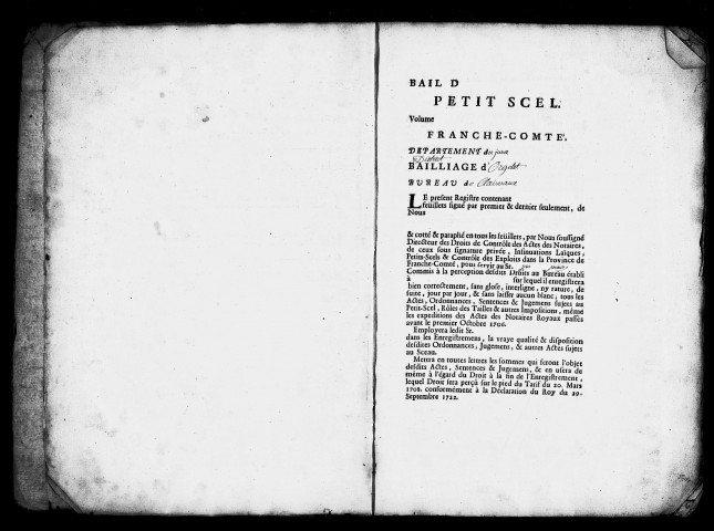 table des droits du petit scel (2 janvier 1739- 8 janvier 1793)
