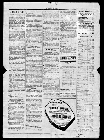 La Liberté du Jura et de Franche-Comté. 1919.