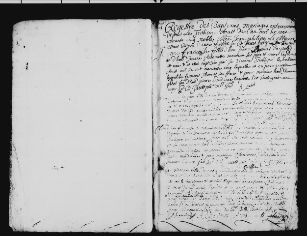 Baptêmes, mariages et sépultures, 3 août 1695-2 août 1703.