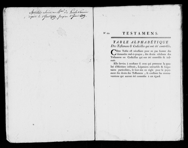 table des testaments (1766 - 1808)