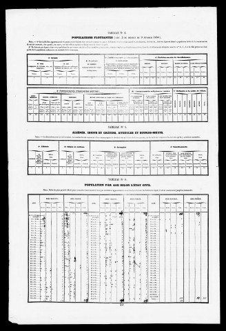Résultats généraux, 1856-1891. Population classée par profession, 1891. Classement spécial des étrangers, 1891, 1896.