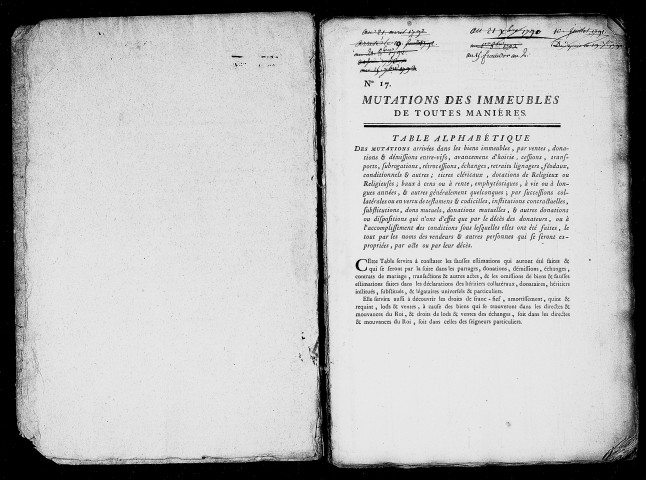 Table du 1er avril 1790 au 26 ventôse An IV