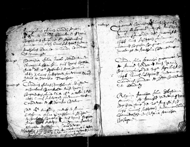 Baptêmes aux églises de Malange et Vriange, 1644-1683 et 1643-1664 ; mariages aux églises de Malange et Vriange, 1647-1654 et deux actes s.d.