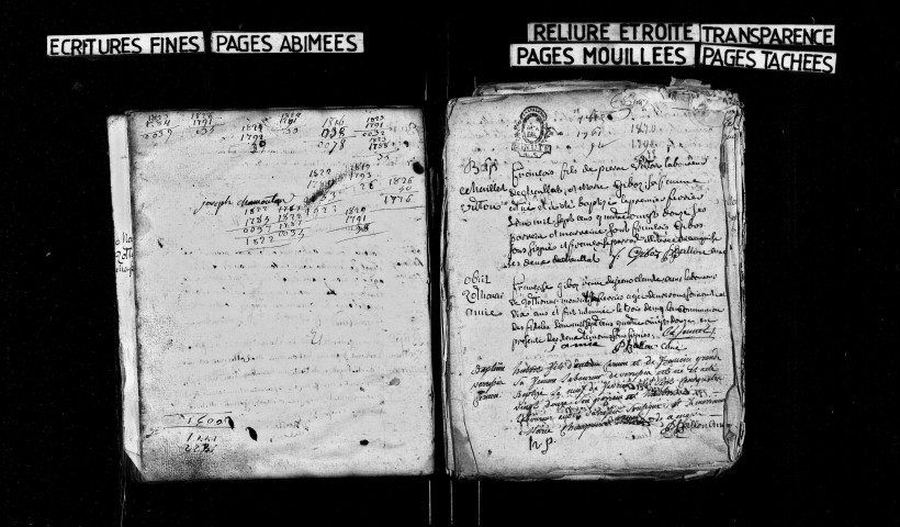 Série communale : baptêmes, mariages, sépultures.