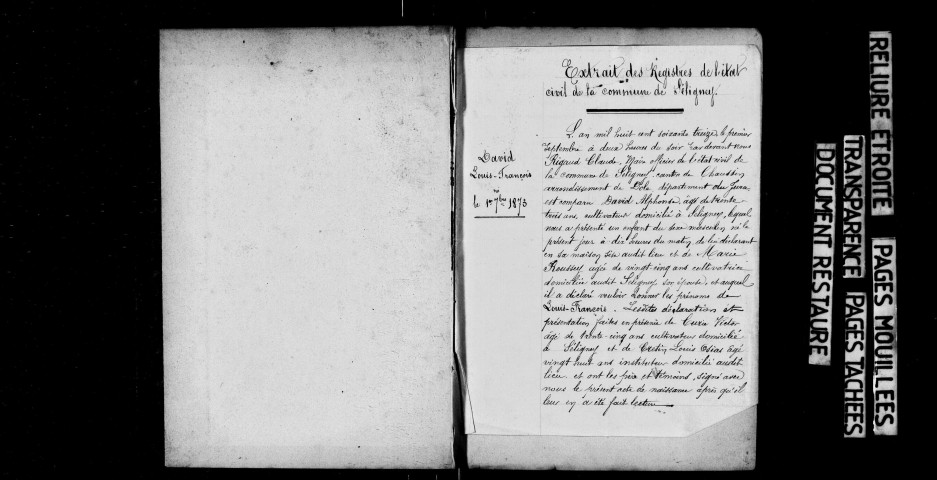 Naissances 1874-1882 ; mariages, décès, publications de mariage 1873-1882.