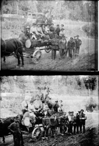 Personnes sur une charette