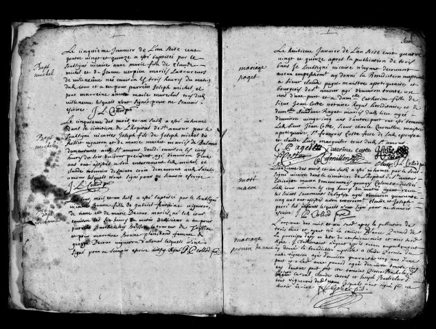 Baptêmes, mariages, sépultures 2 janvier 1695-29 décembre 1699.
