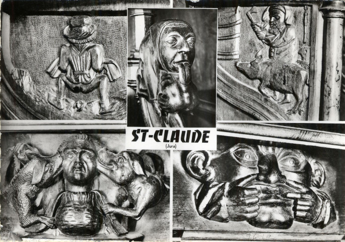 Saint-Claude (Jura). Les stalles de la cathédrale. Détails des stalles de la cathédrale de Saint-Claude. Macon, Combier.