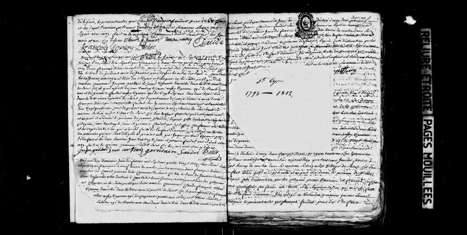 Naissances, décès 1793-1812 ; publications de mariage an XI-1812 ; mariages 1793-an III, an V-an VII, an IX-1812.