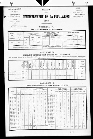 Montagna-le-Reconduit.- Résultats généraux, 1876 ; renseignements statistiques, 1881, 1886. Listes nominatives, 1896-1911, 1921-1936.