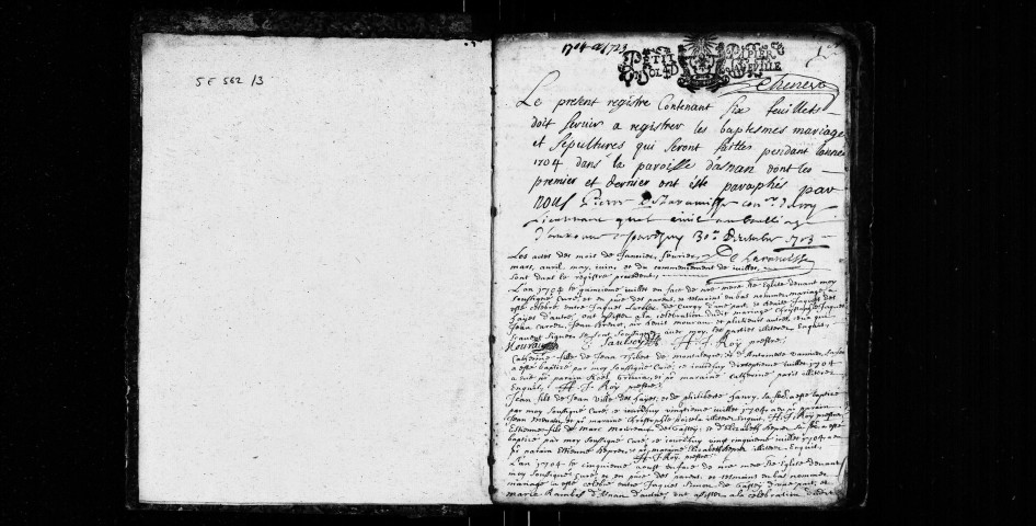 Série communale : baptêmes, mariages, sépultures juillet 1704-mars 1724.