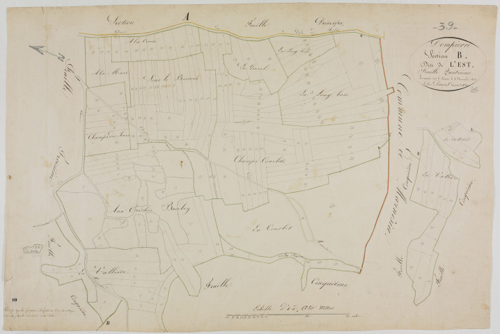 Dompierre-sur-Mont, section B, l'Est, feuille 4.géomètre : Parent