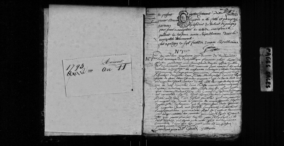 Naissances, mariages, décès, publications de mariage 1793-an XI.