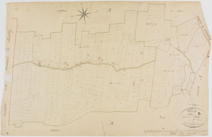 Alièze, section B, le Village, feuille 2. [1821] géomètre : Rosset aîné