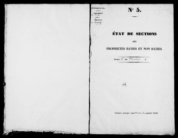 Etat de sections. [1827]