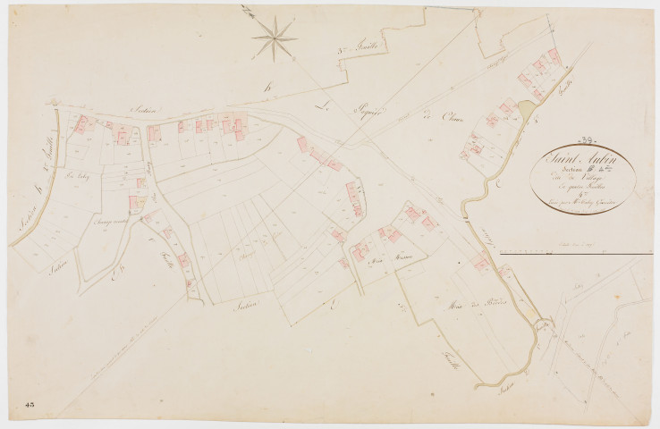 Saint-Aubin, section H, le Village, feuille 4. [1825] géomètre : Tabey