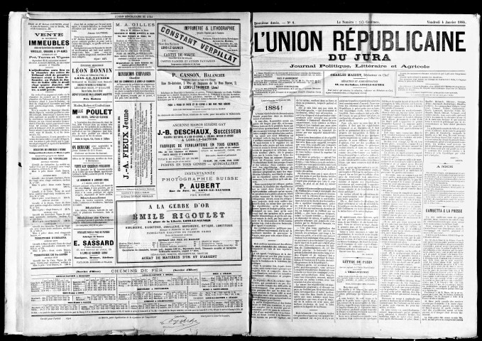 L'Union républicaine du Jura. 1884.