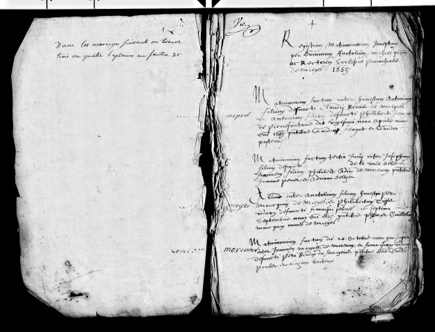 Mariages 1653-1670, baptêmes 1668 (trois actes sont enregistrés).