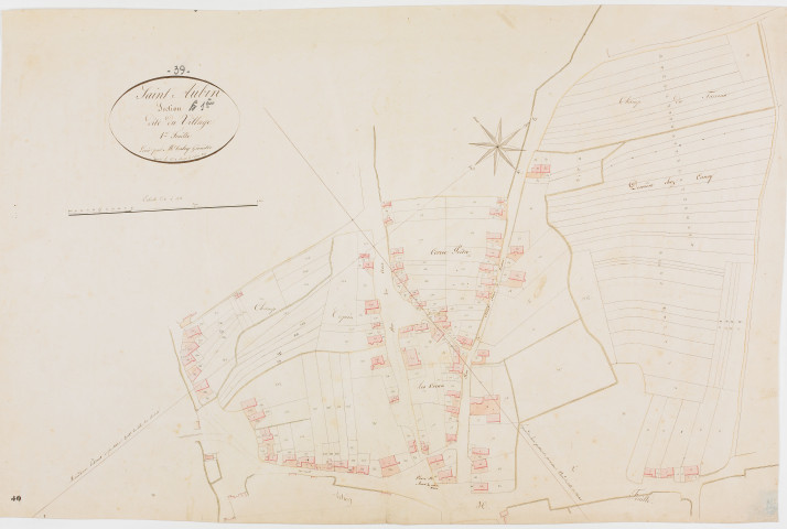 Saint-Aubin, section H, le Village, feuille 1. [1825] géomètre : Tabey