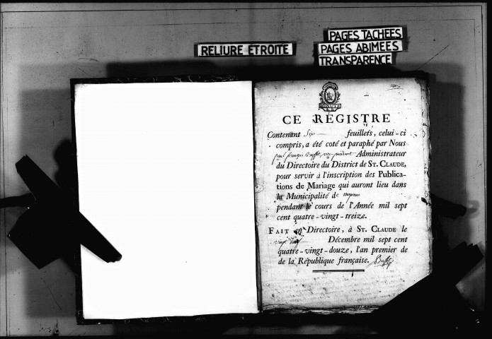 Publications de mariage 1793-an II, an XI-1812.