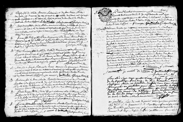 Série communale : baptêmes, mariages, sépultures 1792. Naissances janvier 1793.