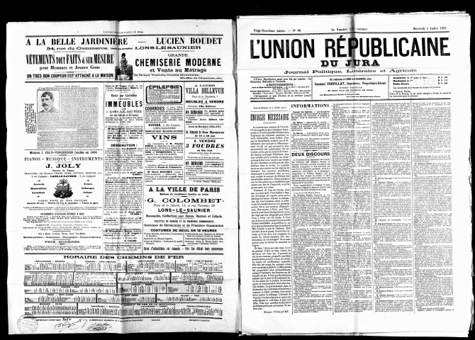 L'Union républicaine du Jura. 2ème semestre 1911.