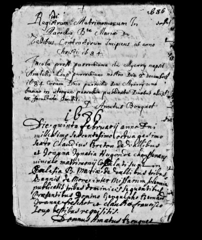 Série communale : mariages 2 décembre 1684, 1686 - 31 janvier 1690.
