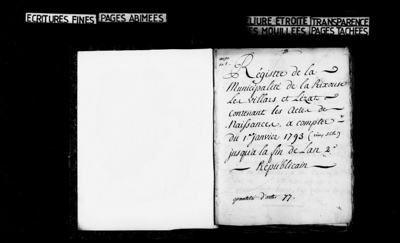 Naissances 1793-1812 ; publications de mariage 1793-an II, an XI-1812.