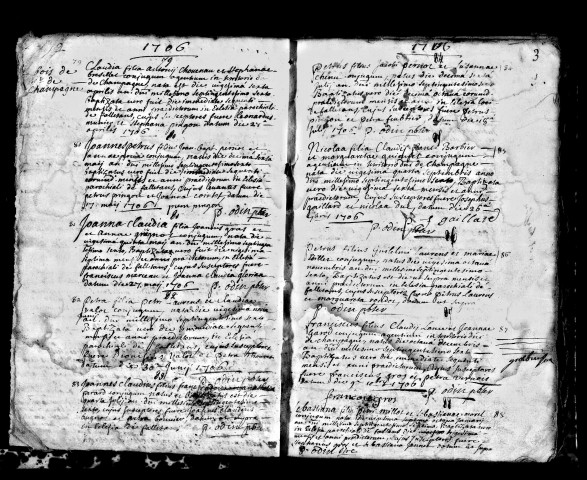 Série communale : baptêmes, mariages, sépultures 12 février 1706-8 janvier 1736.