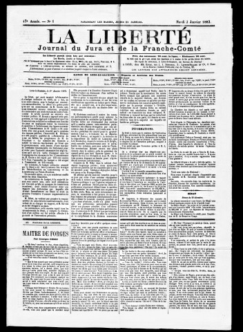 La Liberté du Jura et de la Franche-Comté. 1er semestre 1883.