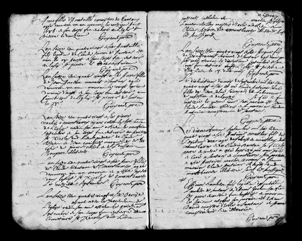 Série communale : baptêmes, sépultures 1686-1688 ; baptêmes, mariages, sépultures 1688-1710 ; baptêmes 1710-1715, 1679-1715.